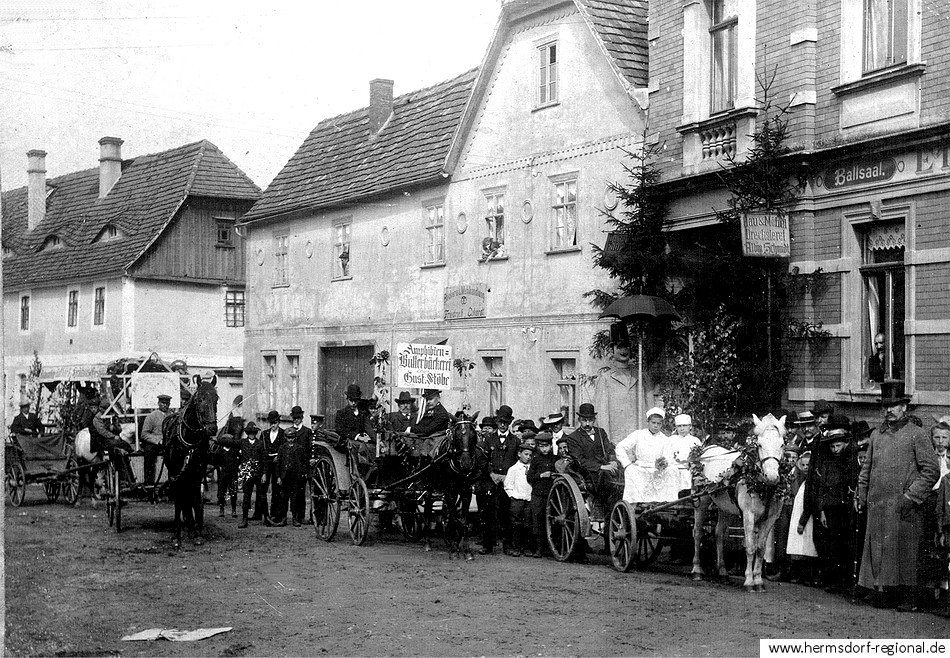 Zur Erinnerung an den Umzug des Fuhrmanns-Vereins Hermsdorf S.A. Pfingsten 1908